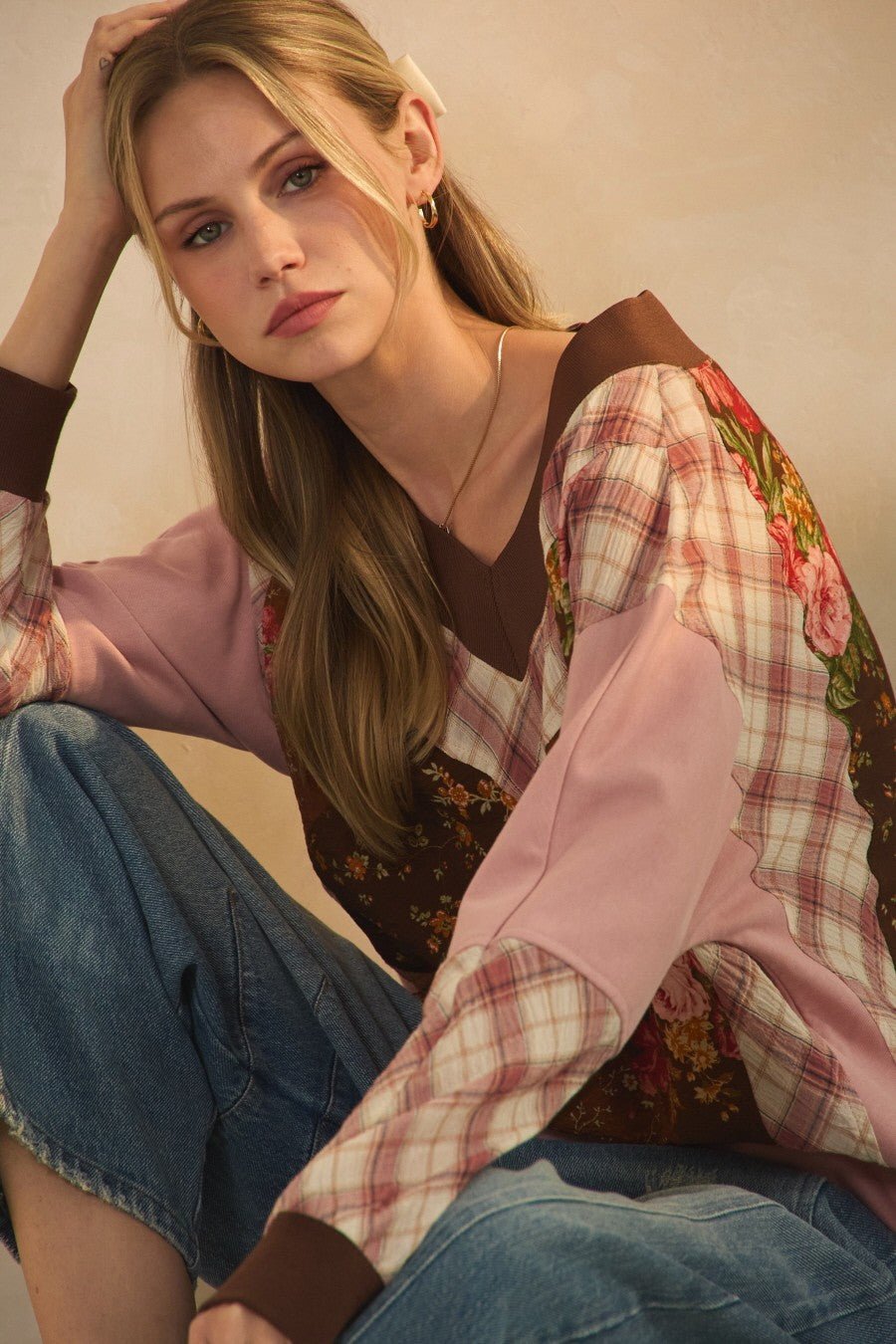 Mixed Media Sweatshirt - Blush & Cactus