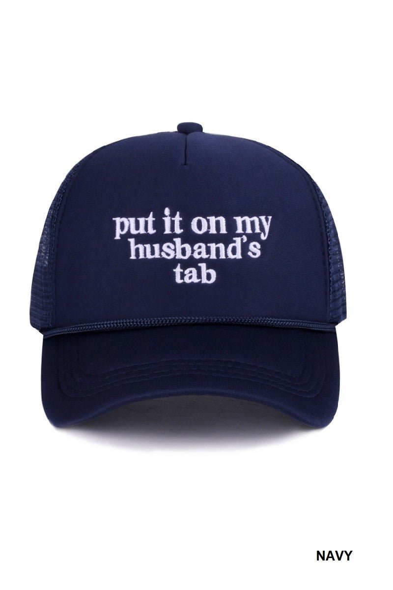 Put It On My Husband's Tab Mesh Trucker Cap - Blush & Cactus