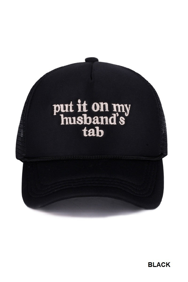 Put It On My Husband's Tab Mesh Trucker Cap - Blush & Cactus