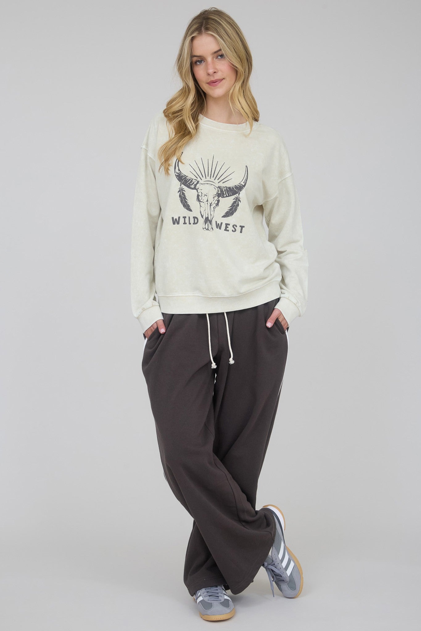 Blu Pepper Fold Over Drawstring Waist Wide Leg Lounge Pants