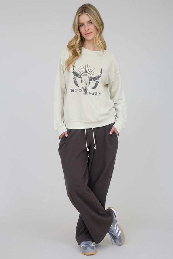 Blu Pepper Fold Over Drawstring Waist Wide Leg Lounge Pants