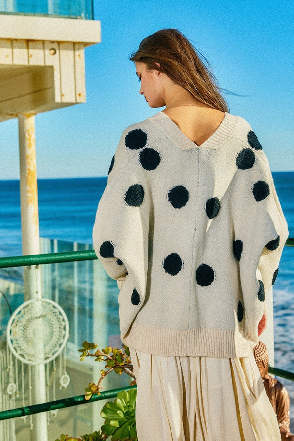 Oversized Polka - dot Pullover Sweater Cardigan - Blush & Cactus