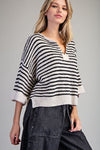 eesome Split Neck Striped Half Sleeve Sweater - Blush & Cactus