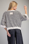eesome Split Neck Striped Half Sleeve Sweater - Blush & Cactus