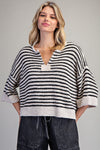eesome Split Neck Striped Half Sleeve Sweater - Blush & Cactus