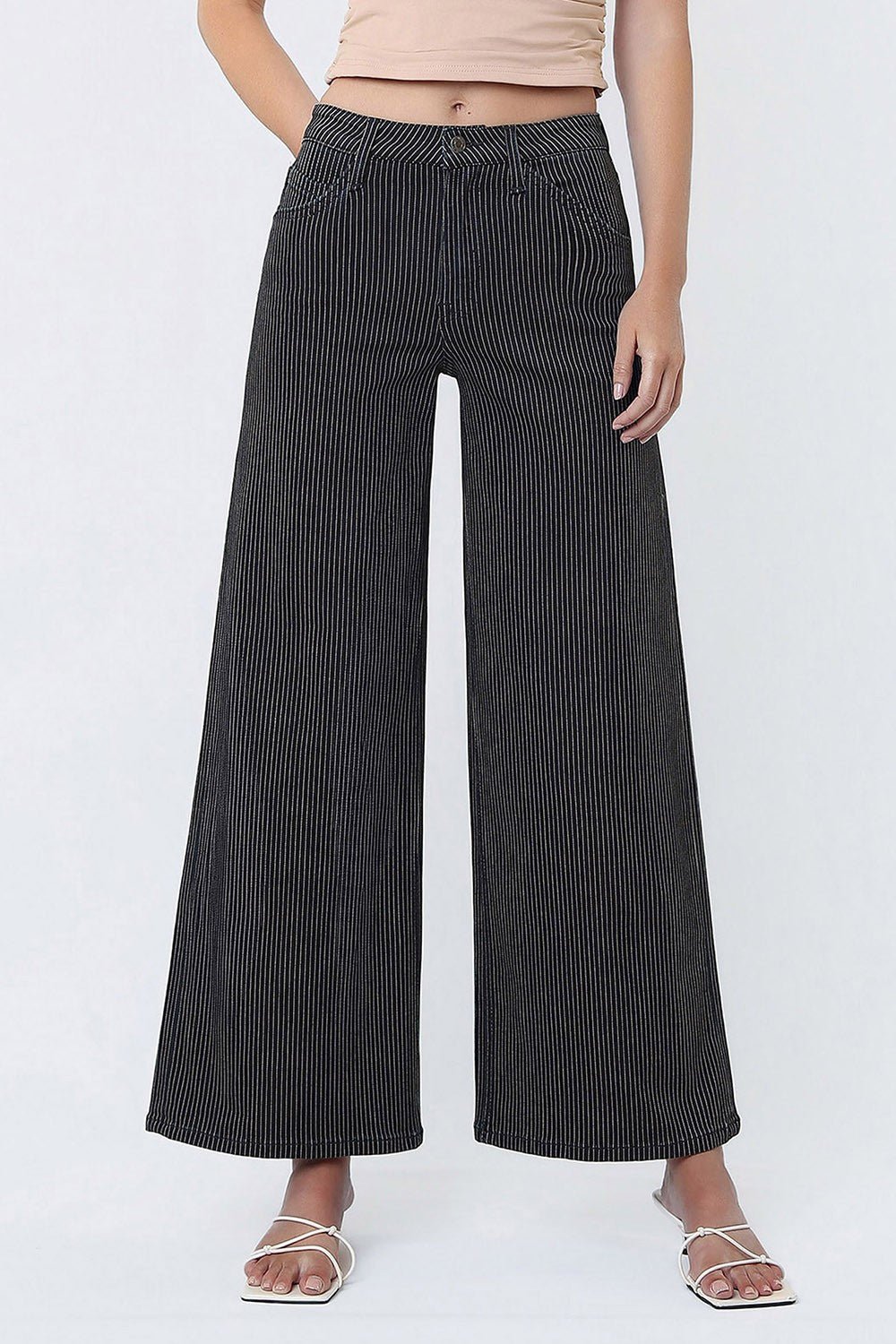 Vervet High Rise Striped Wide Jeans - Blush & Cactus