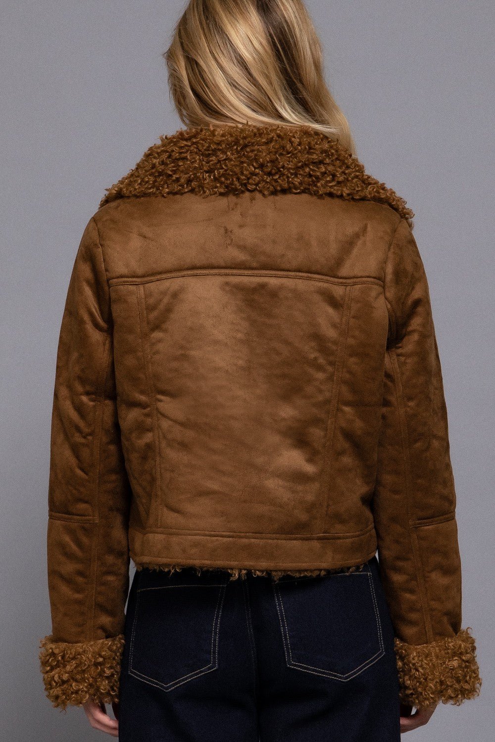 Inside Fur Suede Short Jacket - Blush & Cactus