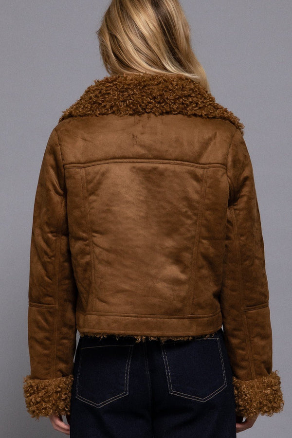 Inside Fur Suede Short Jacket - Blush & Cactus