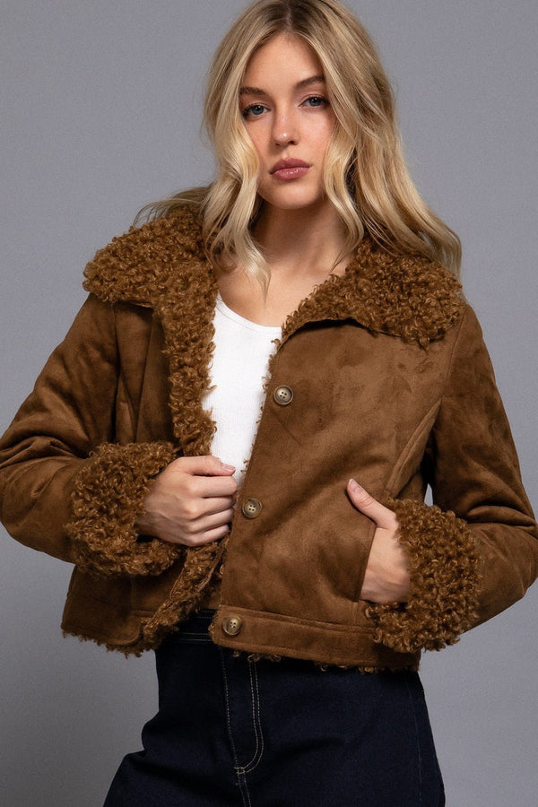 Inside Fur Suede Short Jacket - Blush & Cactus