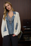 Mixed Media Cable Knit Denim Trim Jacket - Blush & Cactus