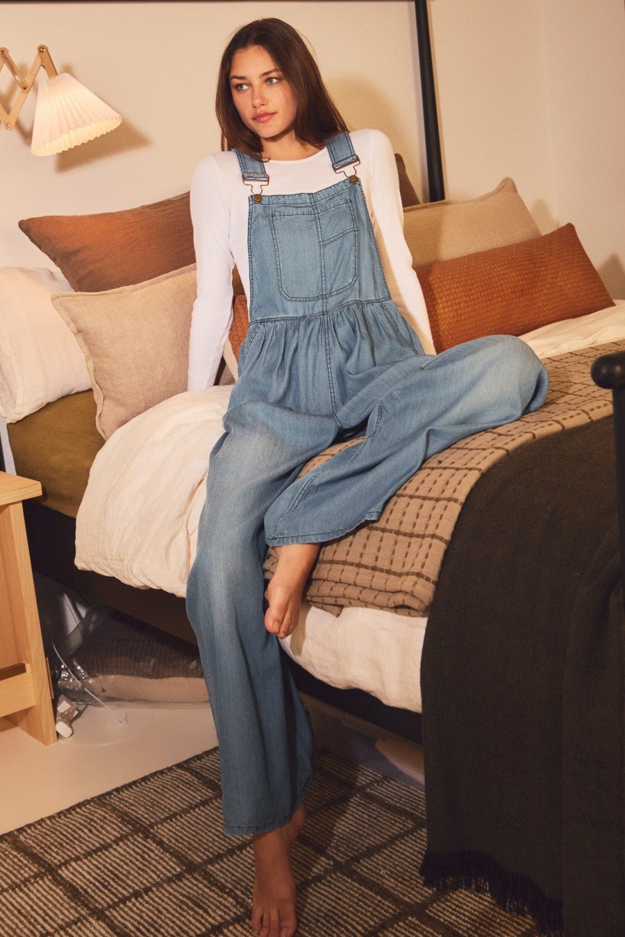 ODDI Wide - leg Washed Denim Overall Jumpsuit - Blush & Cactus