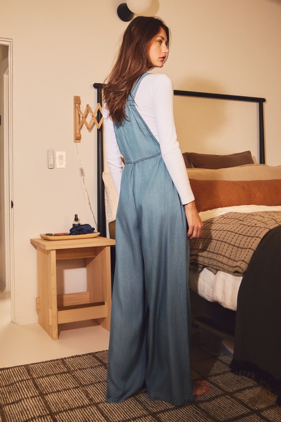 ODDI Wide - leg Washed Denim Overall Jumpsuit - Blush & Cactus