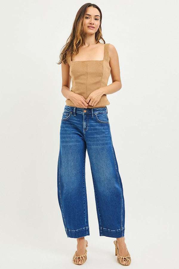 Risen Mid Rise Crop Barrel Jeans - Blush & Cactus