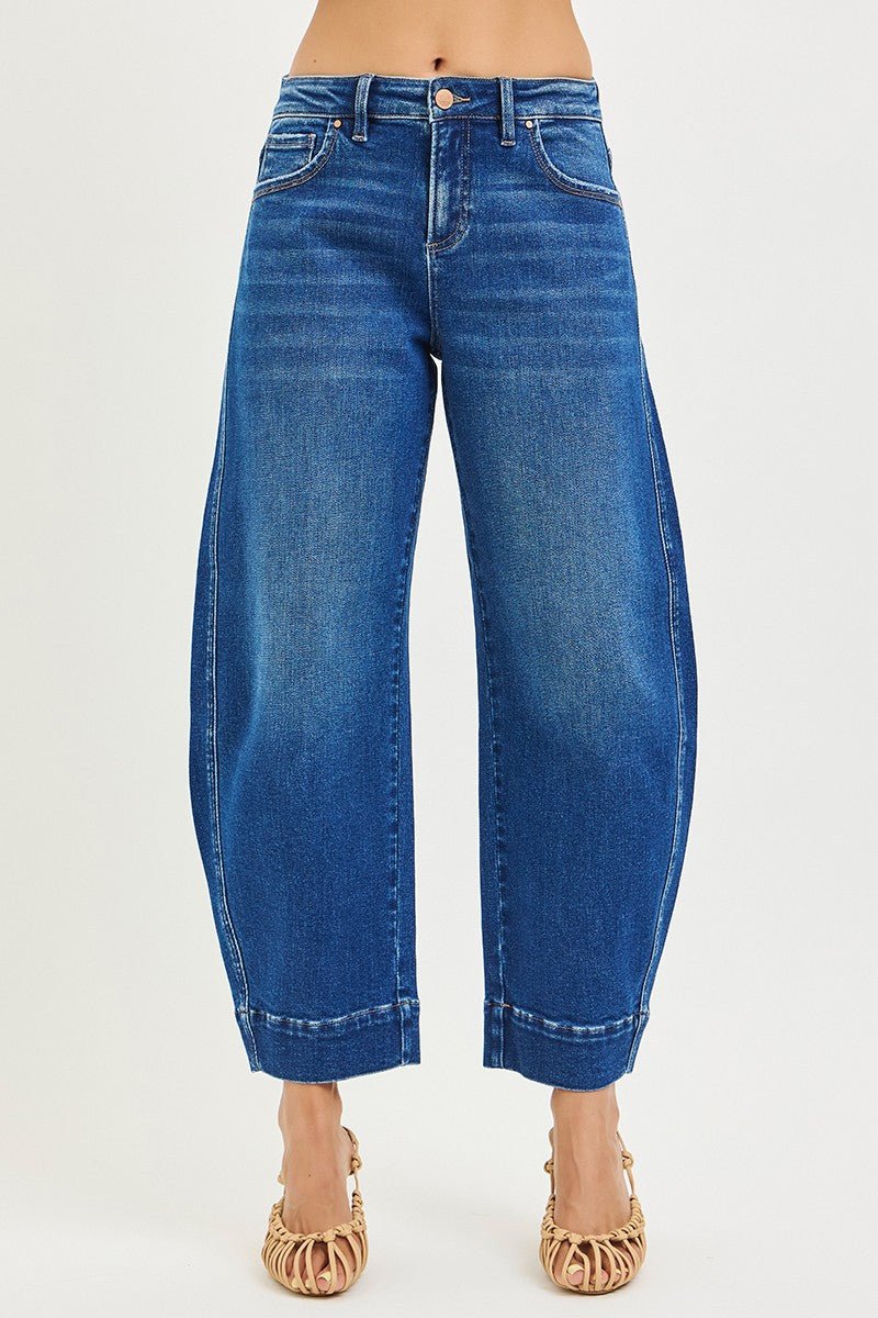 Risen Mid Rise Crop Barrel Jeans - Blush & Cactus