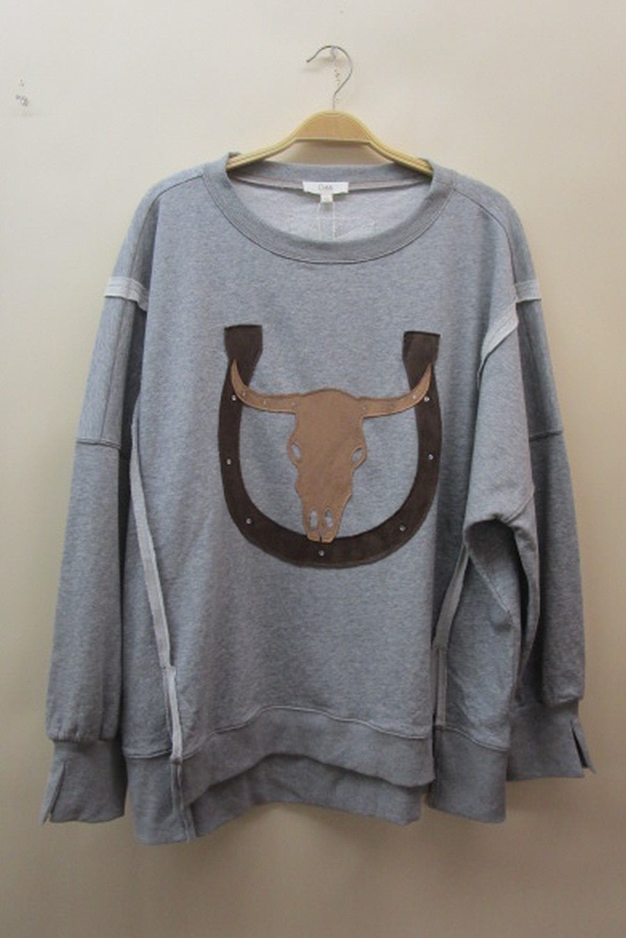 ODDI Bull Skull and Horseshoe Sweatshirt - Blush & Cactus