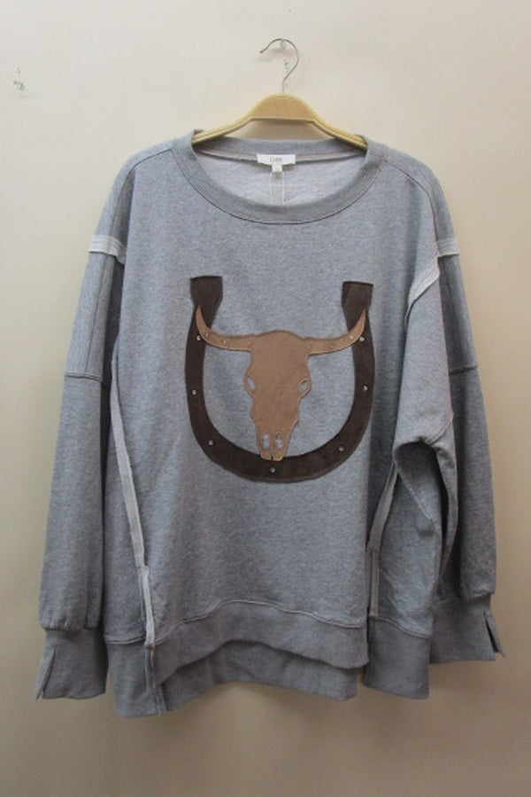 ODDI Bull Skull and Horseshoe Sweatshirt - Blush & Cactus