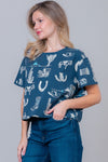 Western Printed Short Slv Round Neck T-shirt - Blush & Cactus