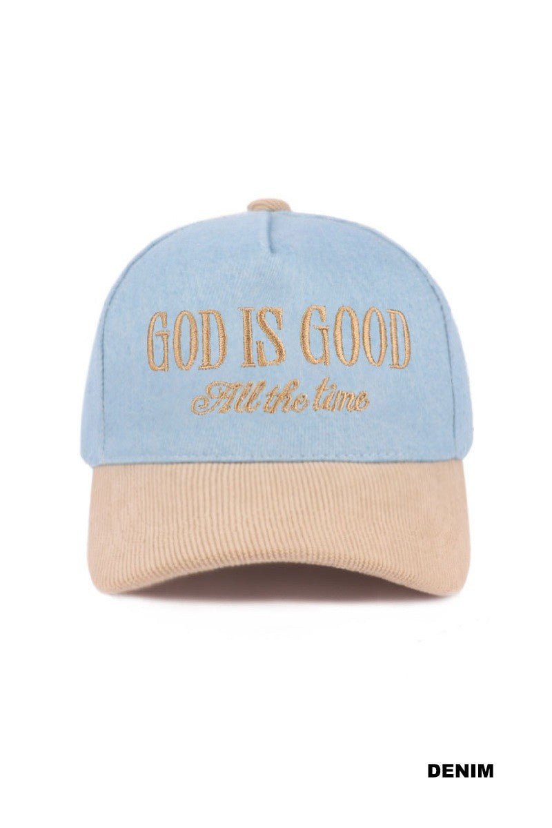 God Is Good All The Time Two Tone Corduroy Cap - Blush & Cactus