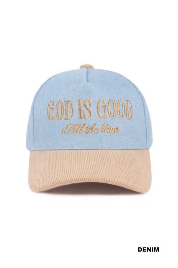 God Is Good All The Time Two Tone Corduroy Cap - Blush & Cactus
