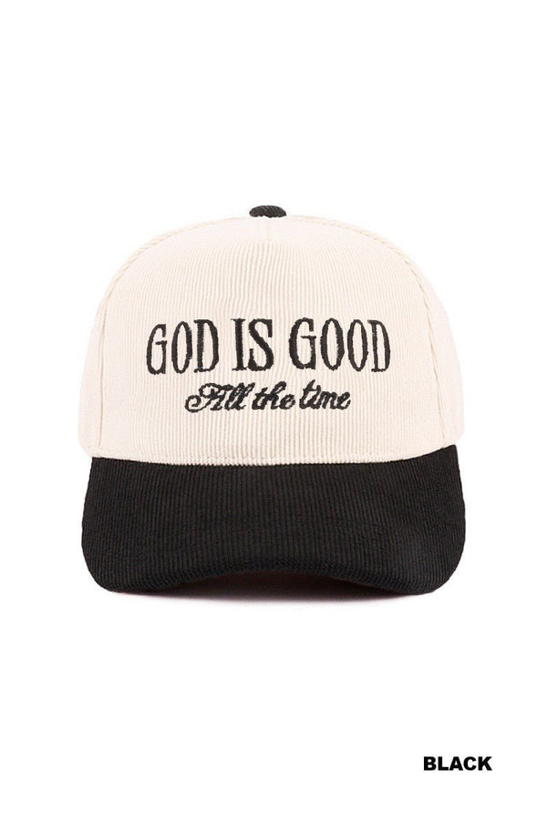 God Is Good All The Time Two Tone Corduroy Cap - Blush & Cactus