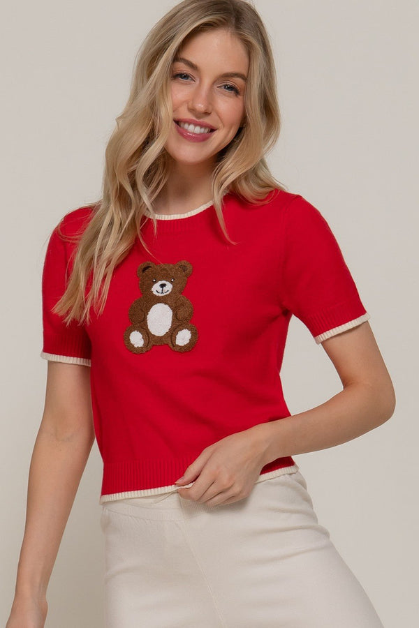 Teddy Chic Red Sweater - Blush & Cactus