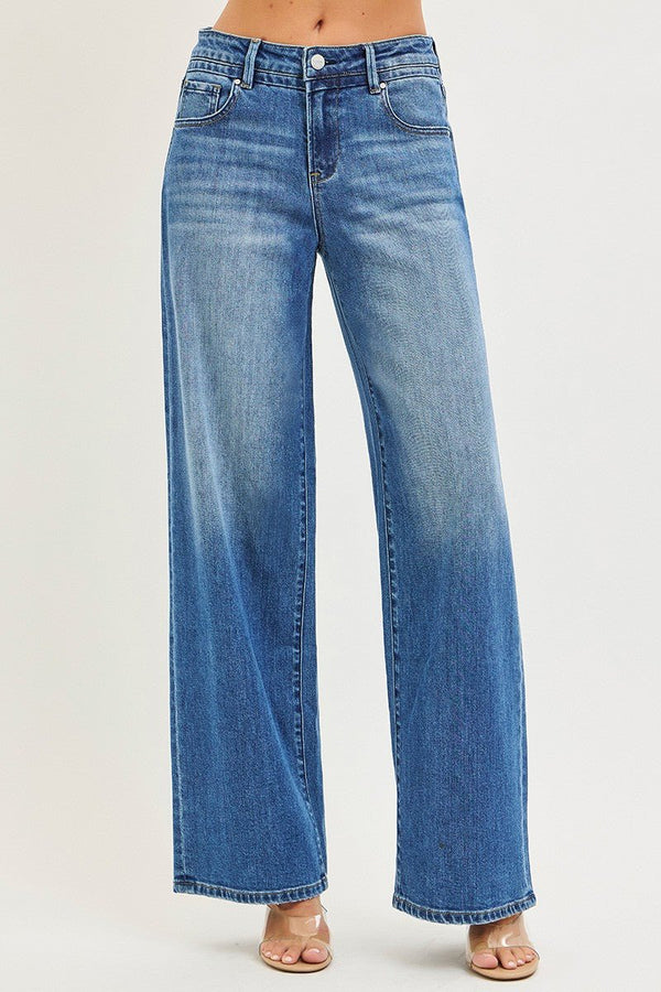 Risen Slouchy Baggy Jeans - Medium Wash - Blush & Cactus