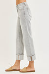 Risen Mid Rise Crop Straight Jeans With Cuff - Blush & Cactus