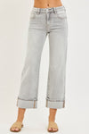 Risen Mid Rise Crop Straight Jeans With Cuff - Blush & Cactus