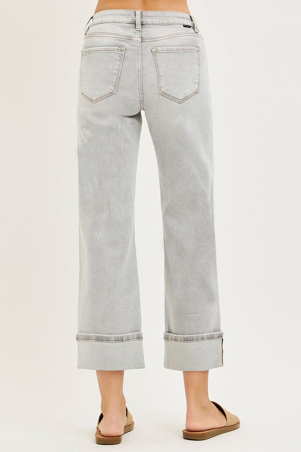 Risen Mid Rise Crop Straight Jeans With Cuff - Blush & Cactus