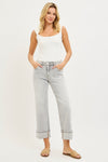 Risen Mid Rise Crop Straight Jeans With Cuff - Blush & Cactus