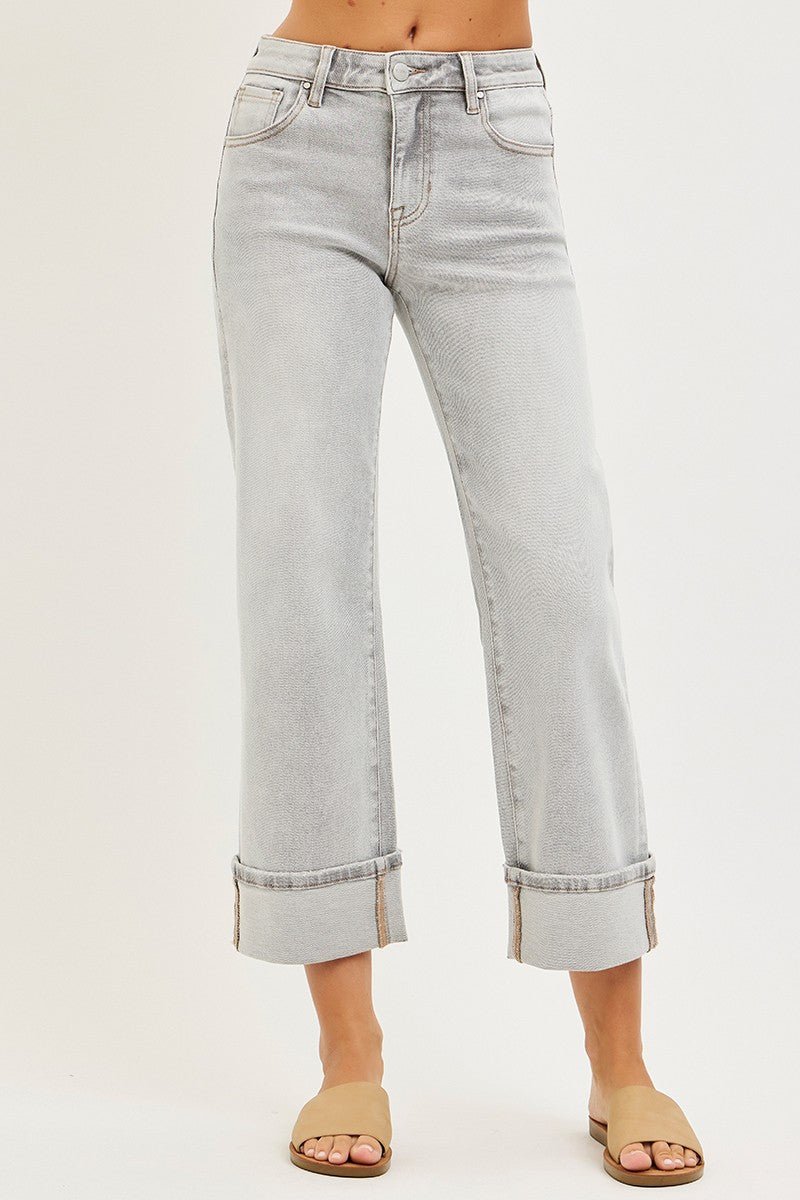 Risen Mid Rise Crop Straight Jeans With Cuff - Blush & Cactus