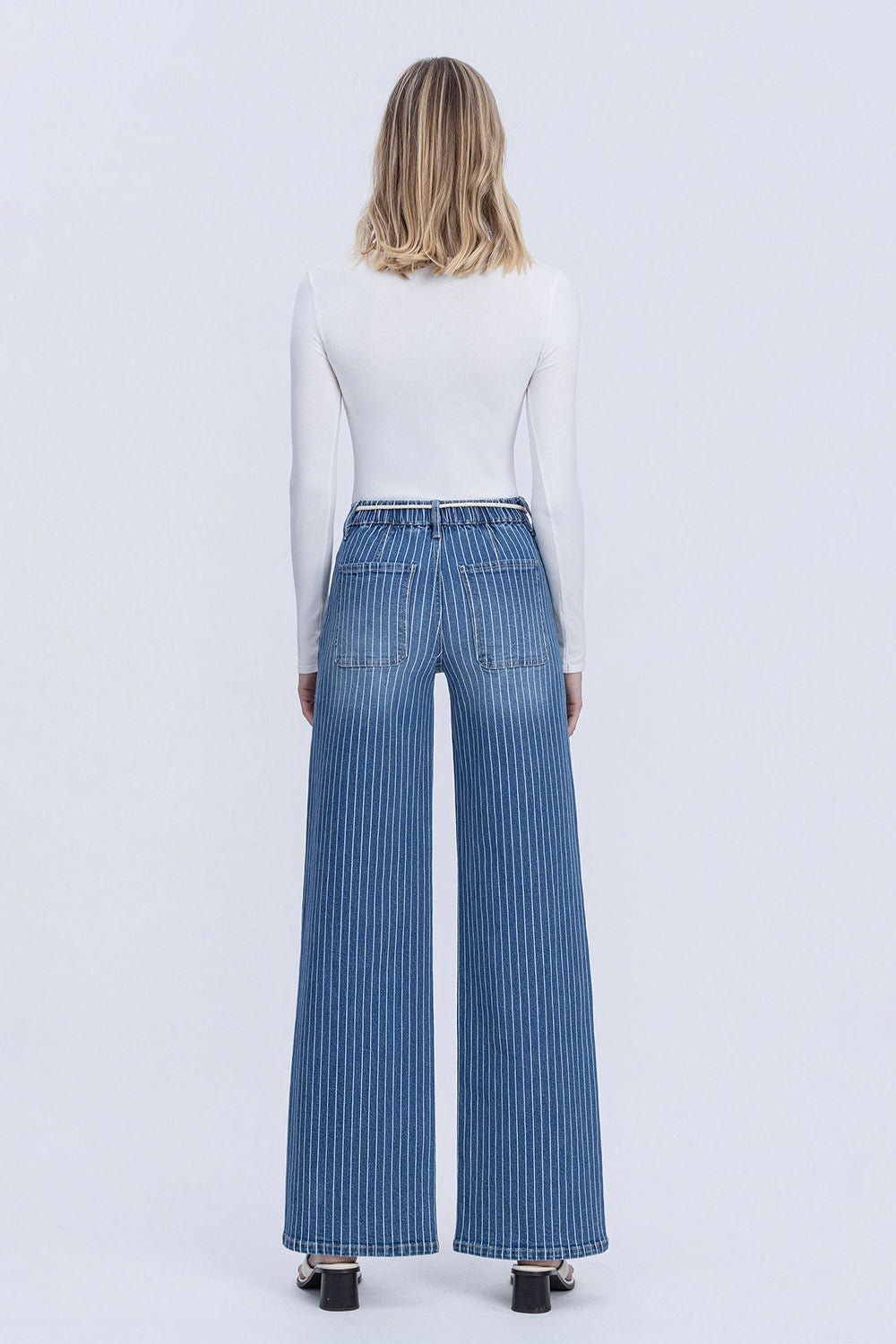 Lovervet High Rise Elastic Wb W Drawcord Stripe Wide Jeans - Blush & Cactus