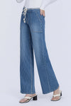 Lovervet High Rise Elastic Wb W Drawcord Stripe Wide Jeans - Blush & Cactus