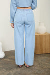 Washed Denim Front Tie Wide Leg Pants - Blush & Cactus