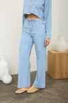 Washed Denim Front Tie Wide Leg Pants - Blush & Cactus