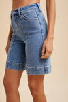 Stretch Denim Mid Thigh Mom Short - Blush & Cactus