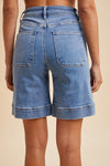 Stretch Denim Mid Thigh Mom Short - Blush & Cactus