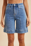 Stretch Denim Mid Thigh Mom Short - Blush & Cactus