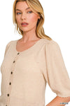 Puff Sleeve Wool Sweater Cardigan - Blush & Cactus