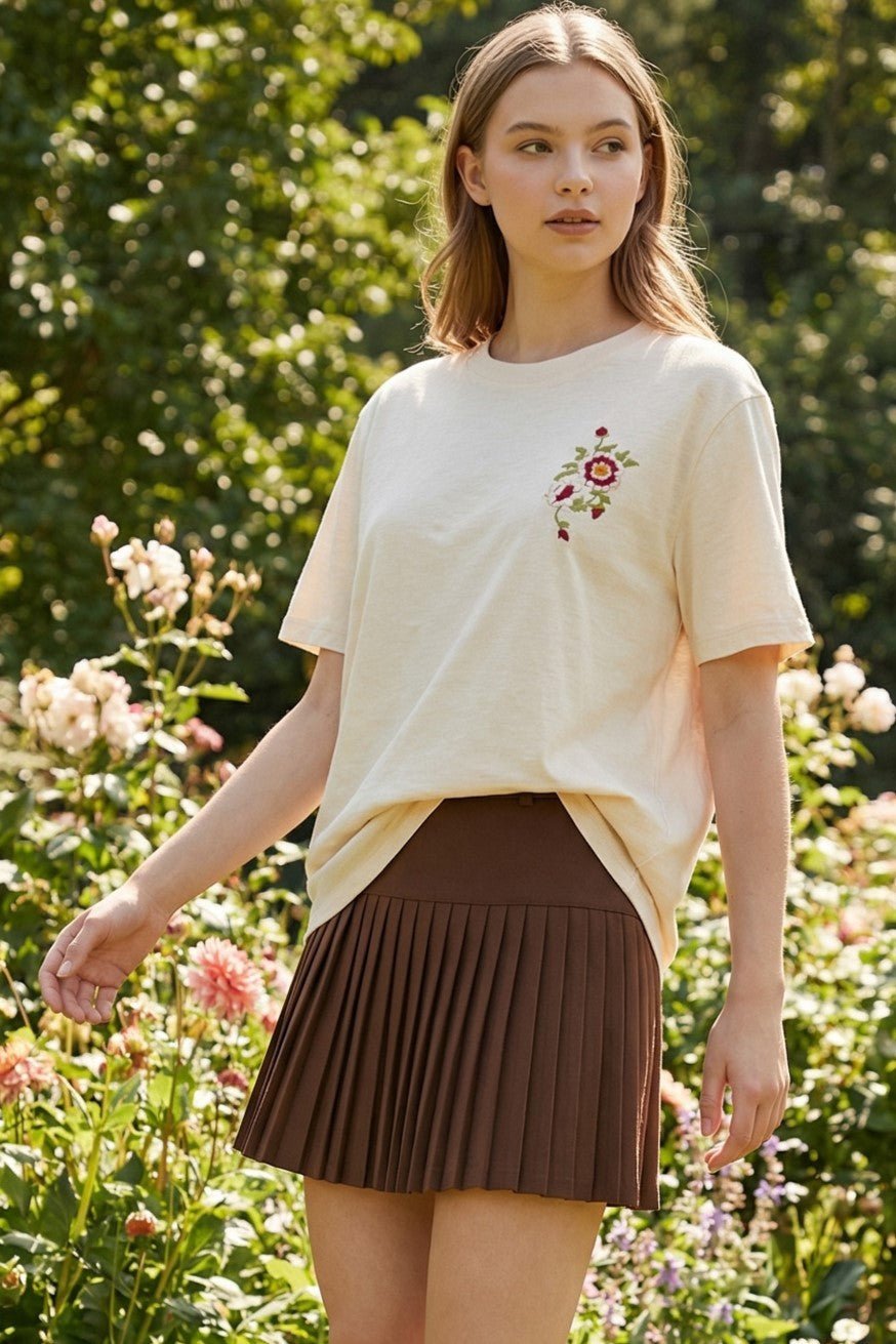Embroidery Floral Tee - Blush & Cactus