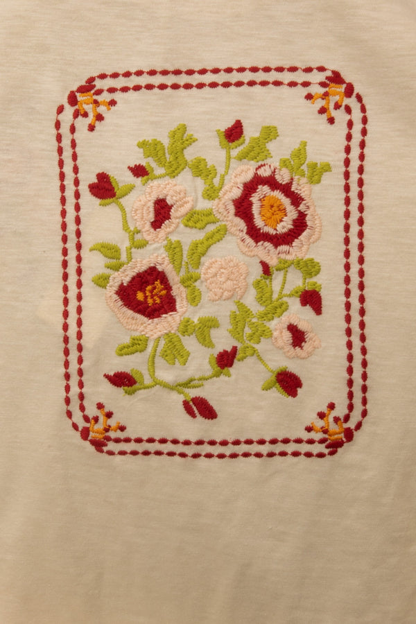 Embroidery Floral Tee - Blush & Cactus