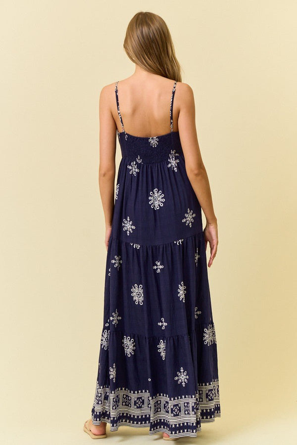 Border Print Maxi Dress W/ Front Tie