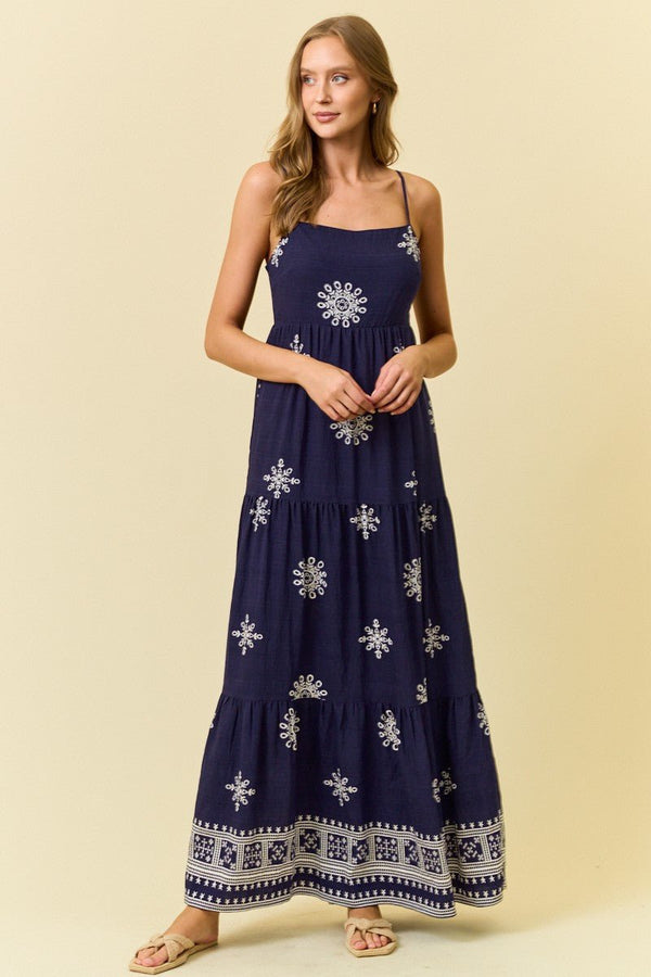 Border Print Maxi Dress W/ Front Tie