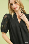 Textured Blouse With Lace Contrast Sleeves - Blush & Cactus