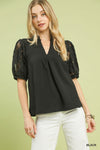 Textured Blouse With Lace Contrast Sleeves - Blush & Cactus