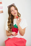 Strawberry Motif Short Sleeve Knit Pullover - Blush & Cactus