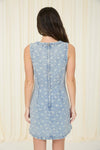Floral Washed Denim Pattern Sleeveless Mini Dress - Blush & Cactus