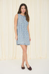 Floral Washed Denim Pattern Sleeveless Mini Dress - Blush & Cactus