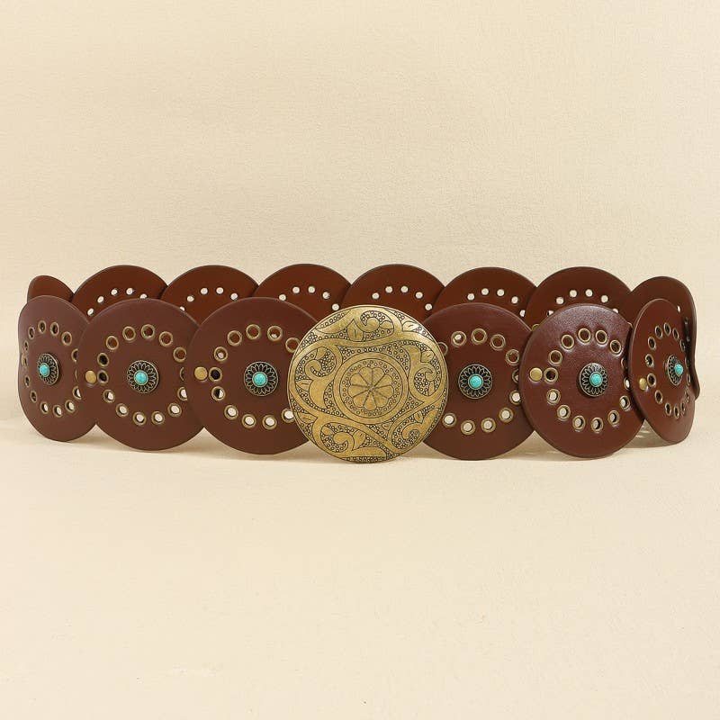 Studded Circular Disc Snap Y Shape Belt