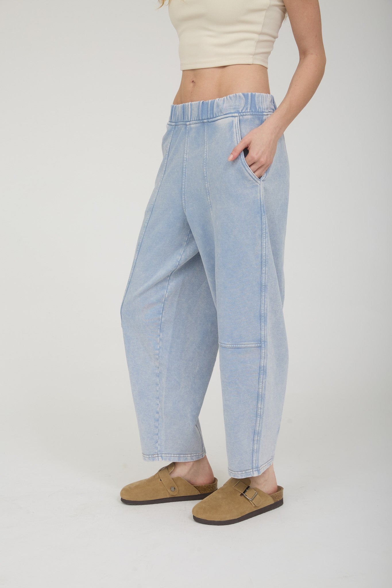 Acid Washed Elastic Waist Knit Joggers
